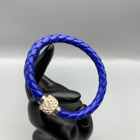 Royal Blue Braided Cord Bracelet with Magnetic Clasp & Rhinestones - Picture 1 of 5